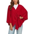 thumbnail image 1 of BUWTTED Women's Elegant Shawl Wraps Soft Open Front Poncho Sweater for Spring Fall Winter Red One Size, 1 of 5