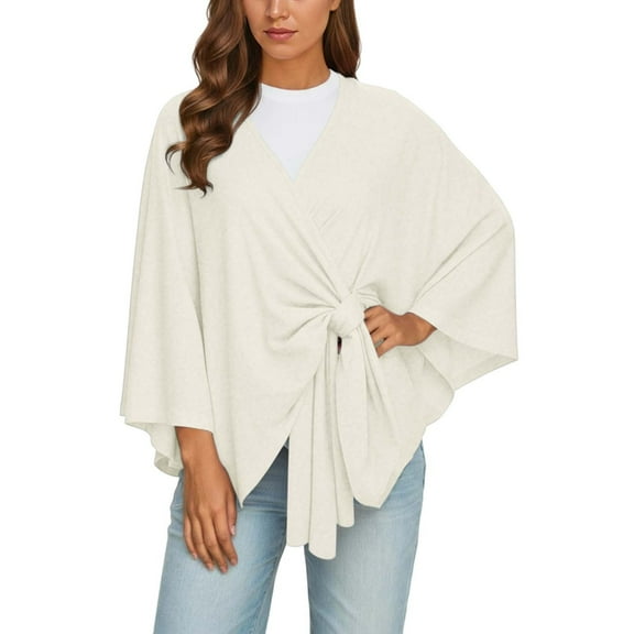 BUWTTED Women's Elegant Shawl Wraps Soft Open Front Poncho Sweater for Spring Fall Winter White One Size