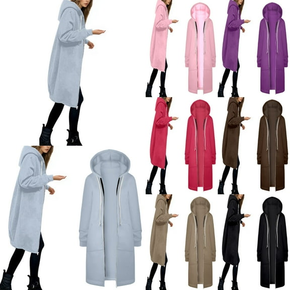 BUWTTED Womens Hoodies 2025 Zip Up Sweatshirts Oversized Fashion Long Hooded Fall Winter Fleece Jackets with Pockets Light Blue M