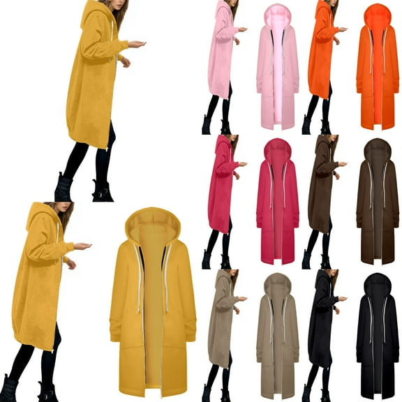 BUWTTED Womens Hoodies 2025 Zip Up Sweatshirts Oversized Fashion Long Hooded Fall Winter Fleece Jackets with Pockets Yellow M