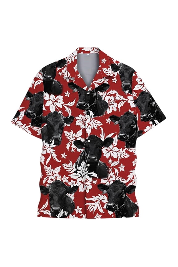 Button Down Shirt Men Casual Printed Short Sleeve Top with Patterns Outdoor Activities Plus Size Red Shirt XXXL