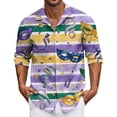 thumbnail image 1 of BUWTTER Button Down Shirt Men Long Sleeve Casual Festival Party Comfortable Breathable Top Sriped Vacation Plus Size Purple Shirt XXXXL, 1 of 5