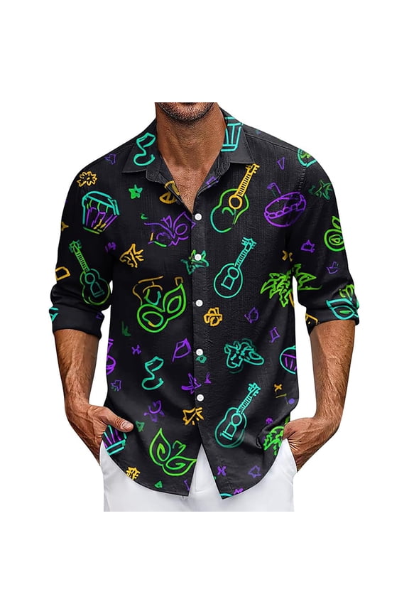 Button Down Shirt Men Long Sleeve Casual Party Festival Celebration Top Gala Holiday Events Black Shirt L