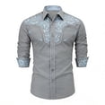 thumbnail image 1 of BUWTTER Button Down Shirt Men Western Cowboy Long Sleeve Embroidered Slim Fit Casual with Pockets Grey Shirt XXL, 1 of 6
