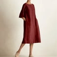 thumbnail image 1 of BUWTTER Dresses for Women Casual Loose Fit Midi Short Sleeve Linen Blend Summer Boho Versatile Tunic Everyday Wear Dress XXXXL, 1 of 4
