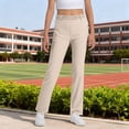 thumbnail image 1 of BUWTTER Girl Pants Kids Uniform Dress High Stretchy with Pockets Slim Fit School High Wasit Straight Leg Beige Pants Size 5-6 Y, 1 of 6