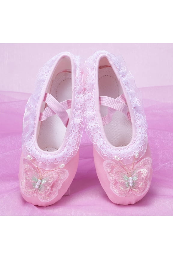 Girls Sandals Cute Ballet Lace Cat Shape Dance Shoes Performance Practice On Close Toe Pink Sandals Size 3.5-4 Y
