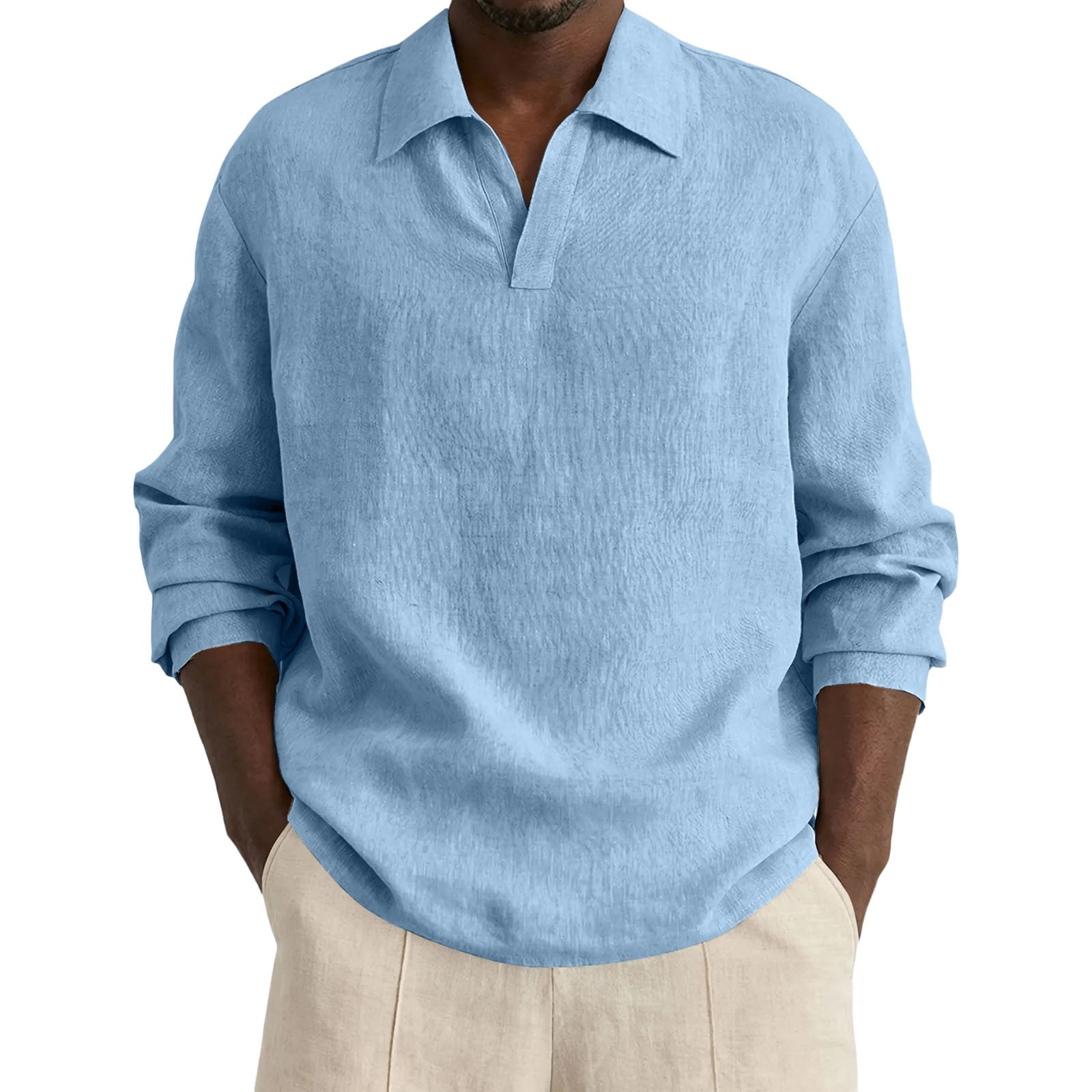 BUWTTER Men Shirts Button Down Casual Long Sleeve Solid Color Loose Fit ...