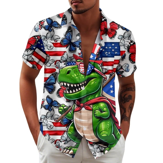 BUWTTER Men Shirts Button Down Casual Short Sleeve with Print Comfortable Breathable Outdoor Activities Green Shirt XL