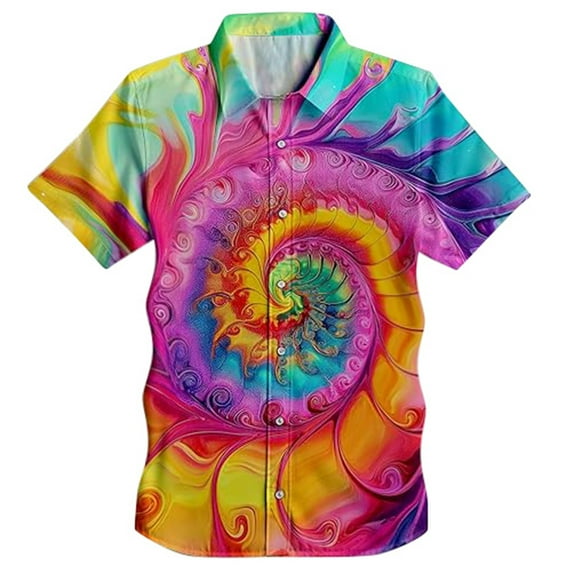 BUWTTER Men Shirts Button Down Shrot Sleeve Summer Printed Casual Full Graphic Beach Vacation Pink Shirt XXL