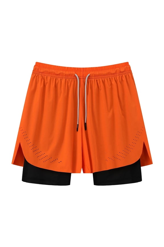 Men Shorts Quick Drying Double Layer Lined Summer Thin Fitness Running Training Three Quarter Sweatpants Orange Shorts XXXL