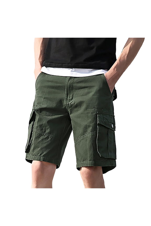Men Shorts Summer Casual Solid Color Loose Fit Straight Legged Outdoor Short Pants Green Shorts 38