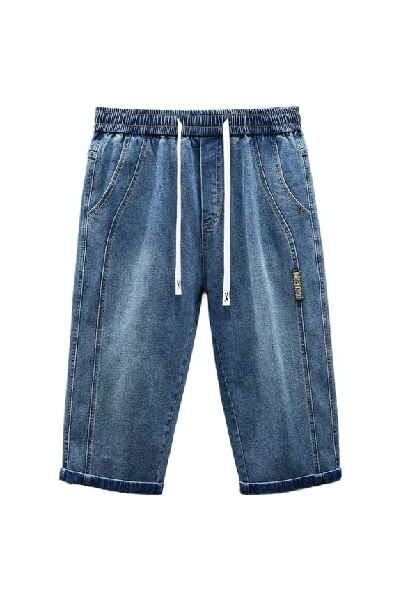 Men Shorts Summer Loose Pocket Relaxed Comfortable Breathable Denim Capri Casaul Trendy Blue Shorts L