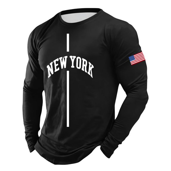 BUWTTER Men T Shirts Long Sleeve Letter Print Casual Crew Neck Top Soft Basic Tee Comfortable Relaxed Fit Streetwear Mens Shirts Black L