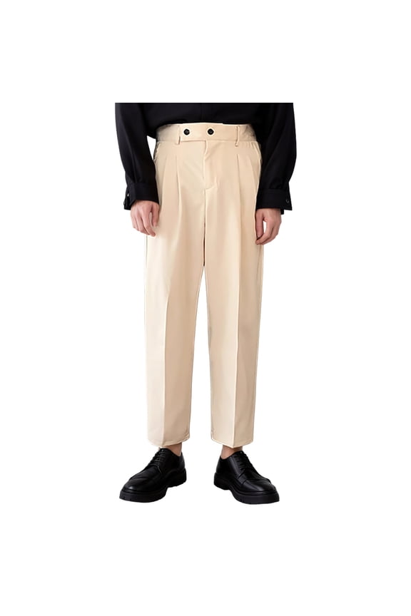 Men's Pants Dress Solid Colour Small Suit Draped Suit Casual Loose Fit Formal Business Trousers Beige S