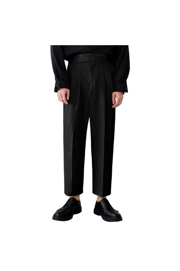 Men's Pants Dress Solid Colour Small Suit Draped Suit Casual Loose Fit Formal Business Trousers Black M