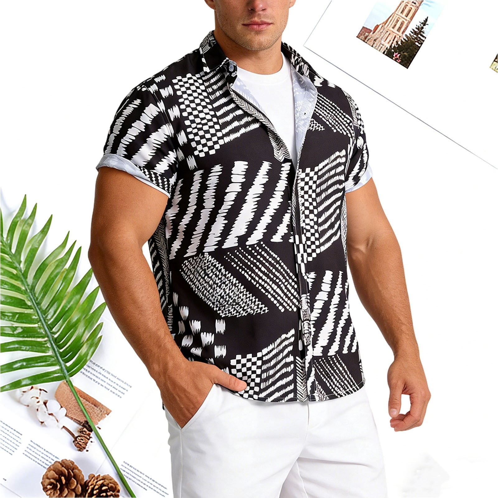 BUWTTER Men's Spring And Summer Printed Short Sleeved Shirt Outdoor ...