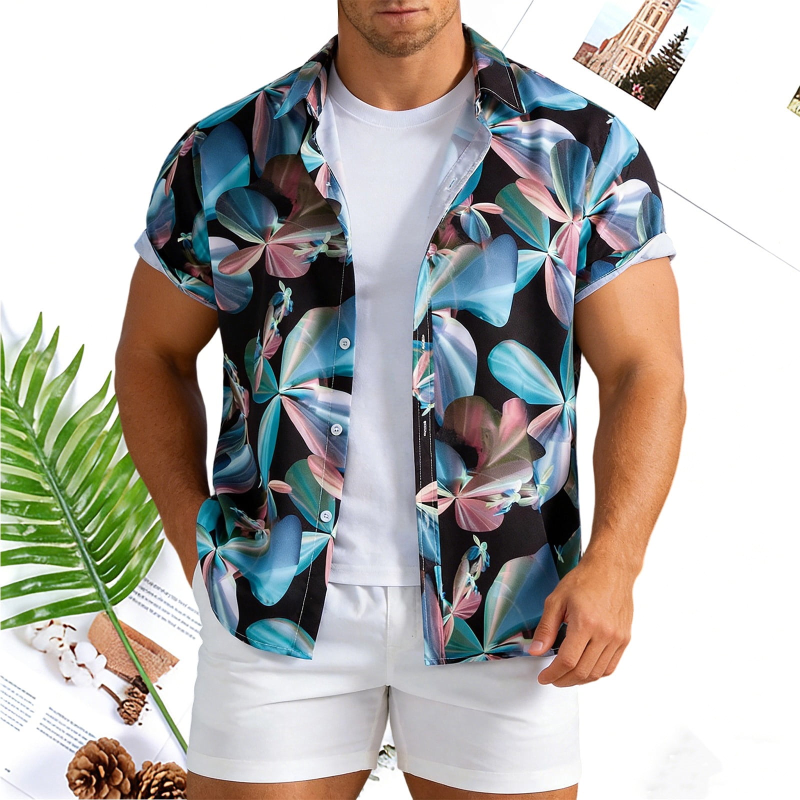 BUWTTER Men's Spring And Summer Printed Short Sleeved Shirt Outdoor ...