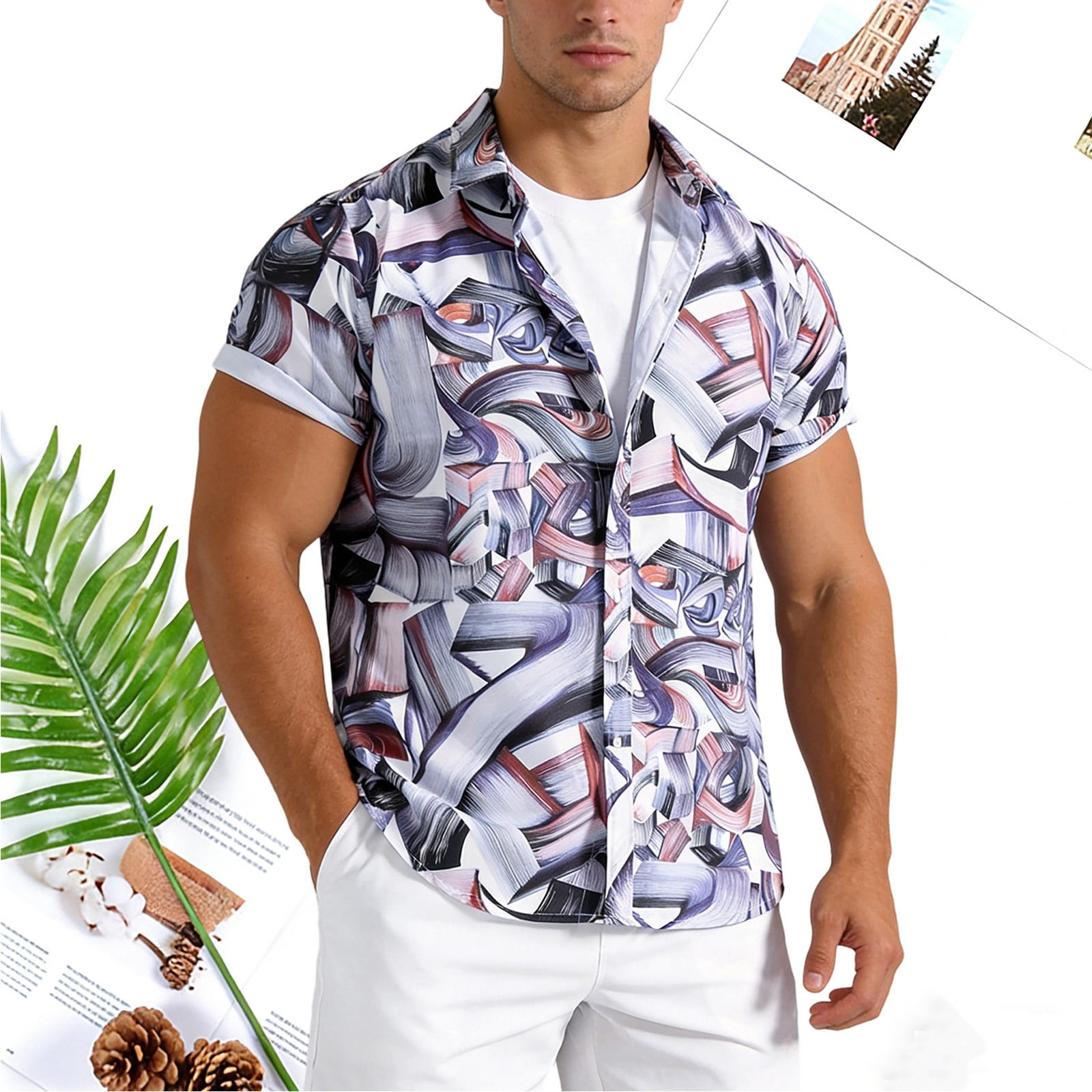 BUWTTER Men's Spring And Summer Printed Short Sleeved Shirt Outdoor ...