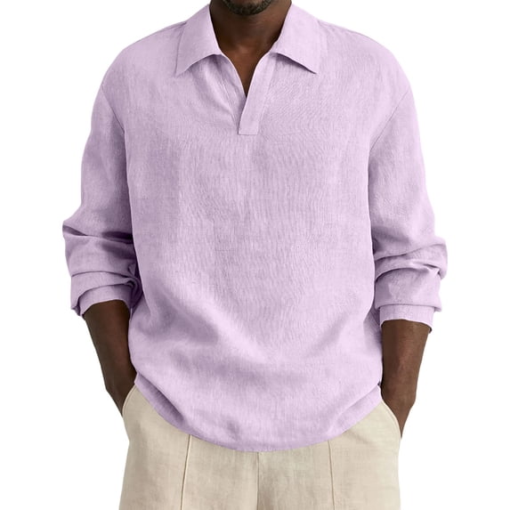 BUWTTER Mens Button Down Shirt Casual Long Sleeve Solid Color Loose Fit Collar Comfortable Business Relaxed Top Purple Shirt L