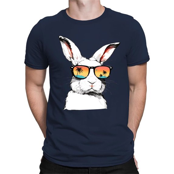 BUWTTER Mens Easter Day Shirts Short Sleeve Crew Neck Tops Funny Rabbit Graphic Tees Navy XXL