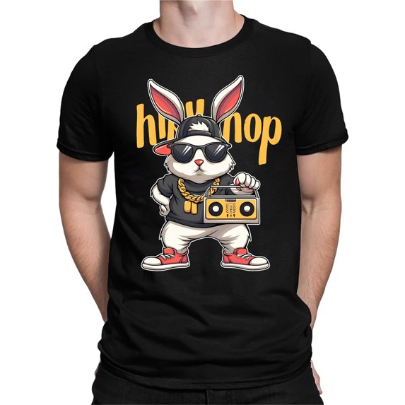 BUWTTER Mens Hop T Shirts Easter Festive Rabbit Graphic Tees Short Sleeve Crew Neck Summer Shirts Black L