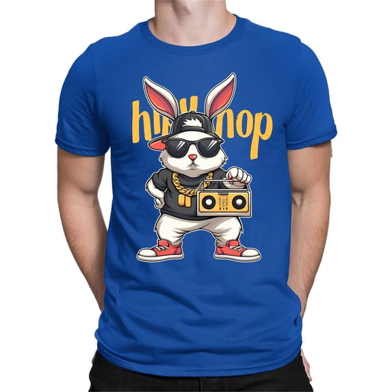 BUWTTER Mens Hop T Shirts Easter Festive Rabbit Graphic Tees Short Sleeve Crew Neck Summer Shirts Blue XXL