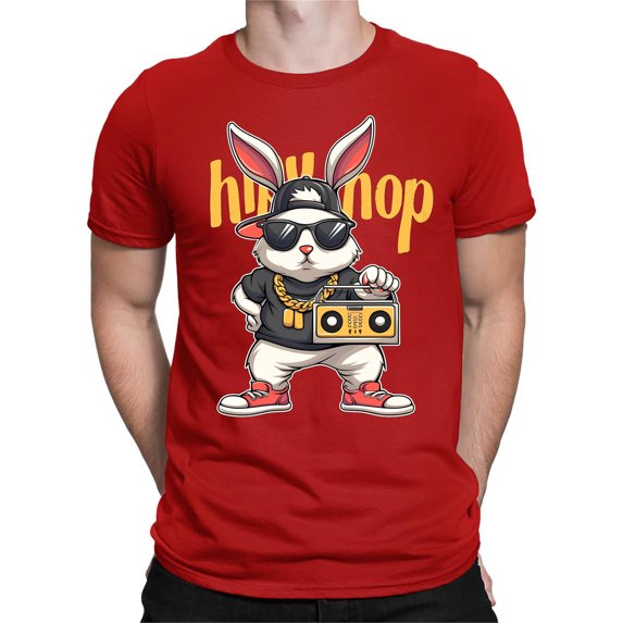 BUWTTER Mens Hop T Shirts Easter Festive Rabbit Graphic Tees Short Sleeve Crew Neck Summer Shirts Red S
