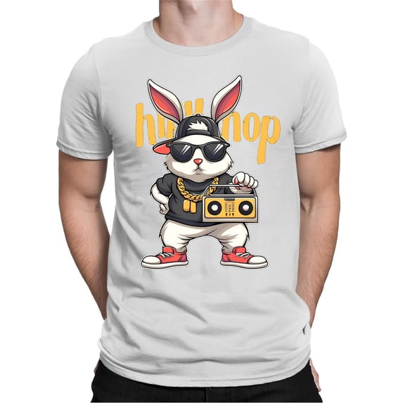 BUWTTER Mens Hop T Shirts Easter Festive Rabbit Graphic Tees Short Sleeve Crew Neck Summer Shirts White XL