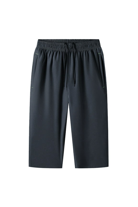 Mens Pants Summer Casual Loose Stretch Shorts Cropped Solid Color Elastic Waisted Runing Trousers Grey XXXXXXXL
