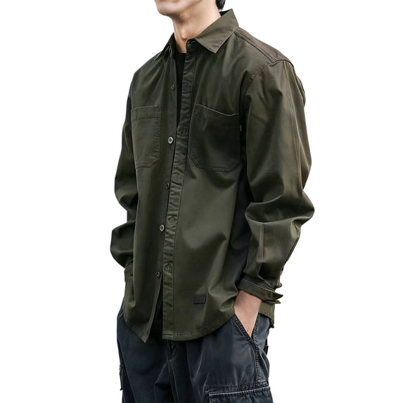 BUWTTER Mens Shirts Button Down Heavy Duty Work Long Sleeve Utility Twill Casual Business Durable Comfortable Pocketed Green Shirt XL