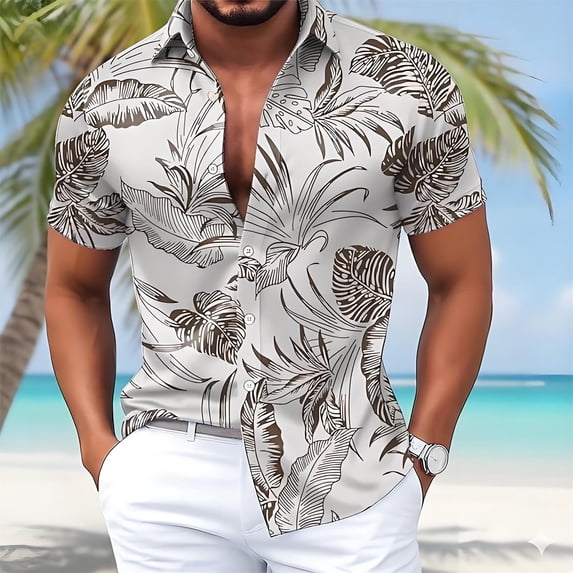 BUWTTER Mens Shirts Short Sleeve Tropical Button Down Loose Fit Vacation Casual Summer Beach Shirt Grey L