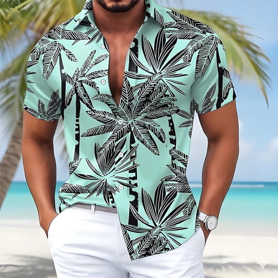 BUWTTER Mens Shirts Short Sleeve Tropical Button Down Summer Loose Fit Breathable Relaxation Beach Shirt Mint Green XL