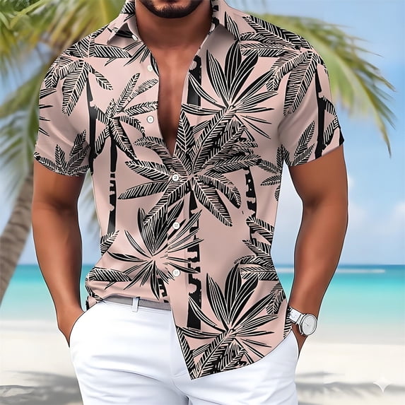 BUWTTER Mens Shirts Short Sleeve Tropical Button Down Summer Loose Fit Breathable Relaxation Beach Shirt Pink XXXXL