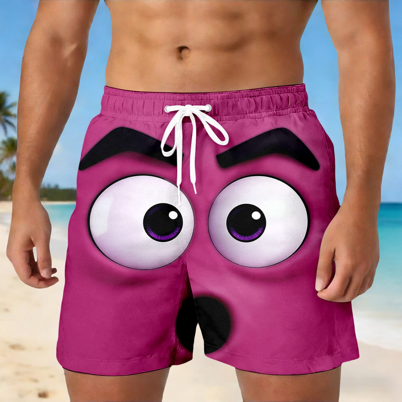 BUWTTER Mens Swim Trunks Funny Face Print Graphic Beach Shorts Summer ...