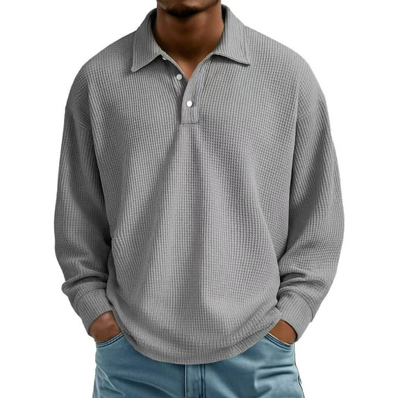 BUWTTER Shirts for Men Button Down Knit Casual Soft Comfortable Breathable Long Sleeve Top Street Grey Shirt L