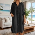 thumbnail image 1 of BUWTTER Spring Dresses for Women Casual Summer Linen Shirt Long Sleeve Open Front Tunic Cover Up Loose Fit Maxi with Pockets Black Dress L, 1 of 5