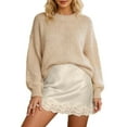 thumbnail image 1 of BUWTTER Women's Skirts Lace Trim Bodycon Fashionable Casual Elegant Pencil Daily Wear Outfits Mini Beige Skirt L, 1 of 3