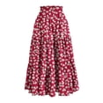 thumbnail image 1 of BUWTTER Womens Skirts Summer Boho Long Elastic High Waist Pull-On Flowy Tiered A Line Maxi Floral Pleated Beach Red Skirt XL, 1 of 2
