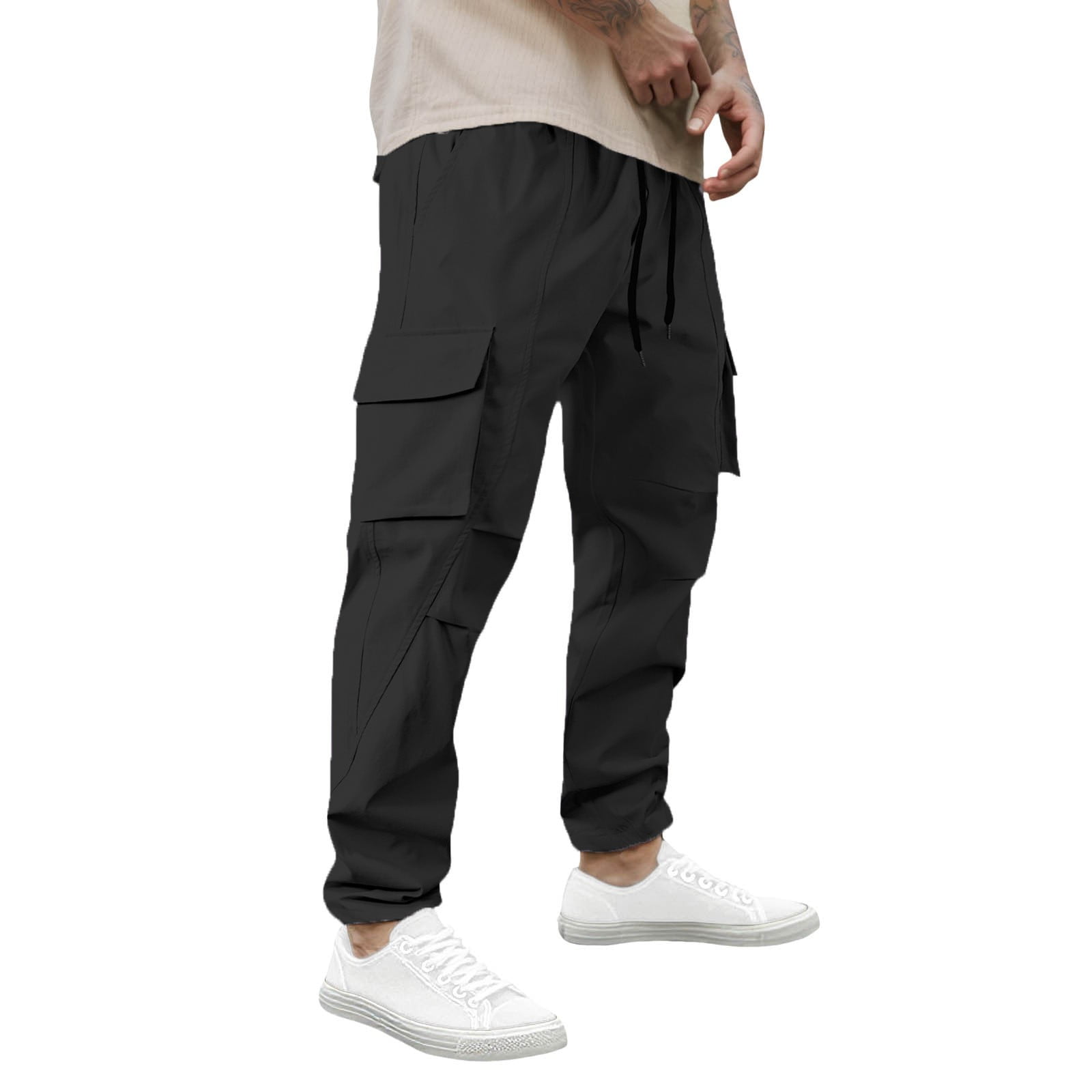 BUWTTER Work Pants for Men Loose Fit Cargo With Pockets Side Drawstring ...