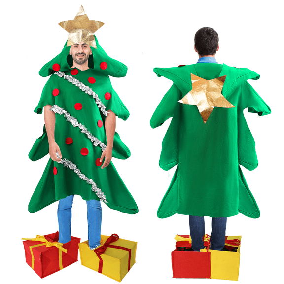 BUXULYP Christmas Tree Costume for Adults Funny Party Costume Green Tree Present Shoe Dress Up Sets Kids Onesie Set Cosplay