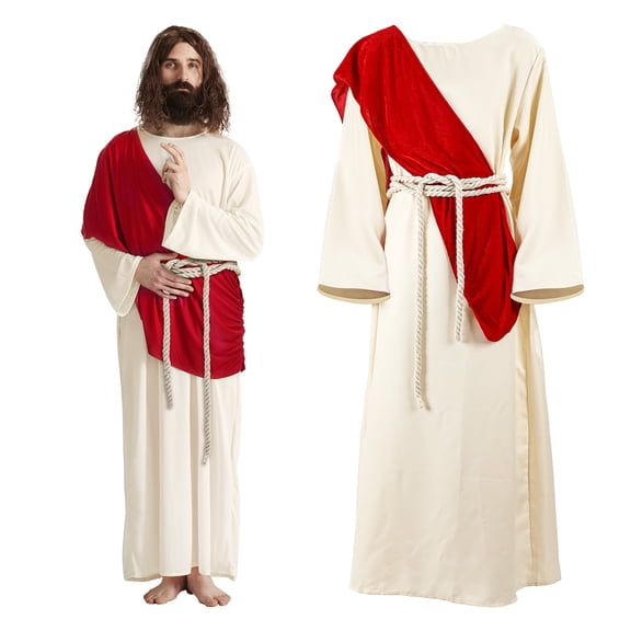BUXULYP Jesus Costume Adult Men Biblical Christ Robe Saint Religious Outfit Scarf Waist Rope for Halloween Easter Cosplay