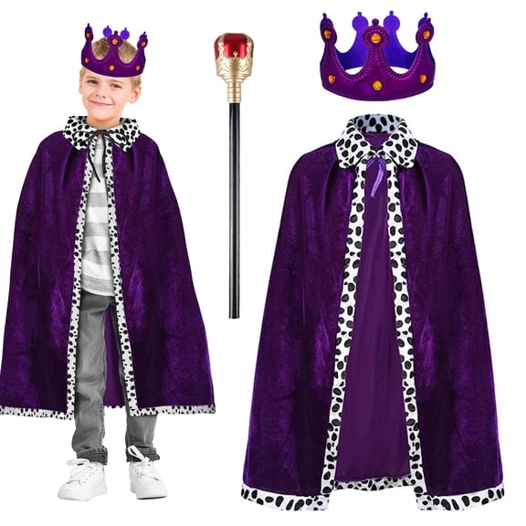 BUXULYP King Costume for Kids Robe Crown Scepter Set Boys Royal Prince Cape Dress Up Cosplay