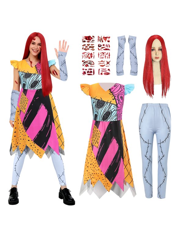 Sally Costume for Adults Women Christmas Nightmare Sally Dress Wig Pants Accessories Halloween Cosplay Outfit