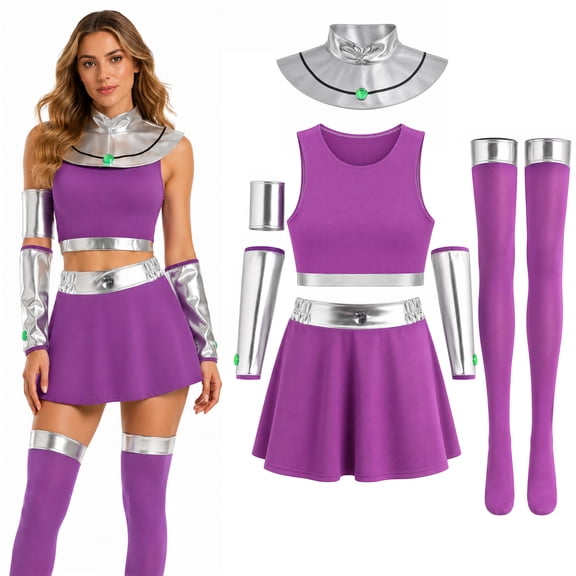 BUXULYP Starfire Costume Halloween Cosplay Costumes for women Masquerade Party Anime Cosplay Prop