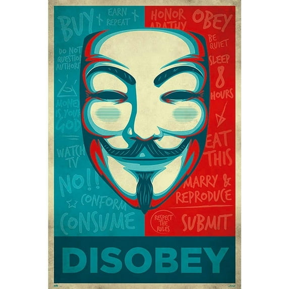 BUY ART FOR LESS Officially Licensed Anonymous Mask Disobey Art Poster - 36 x 24 Inch - Decorative Print - Poster Paper - Ready to Frame