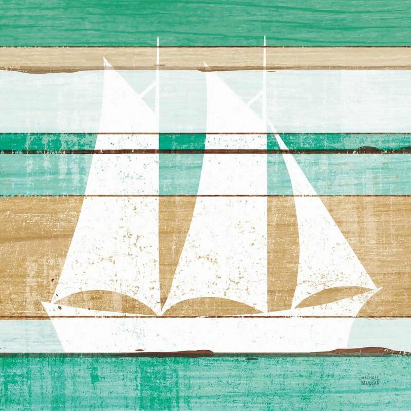 BUY ART FOR LESS Officially Licensed Beachscape V Boat Green 12 x 12 ...