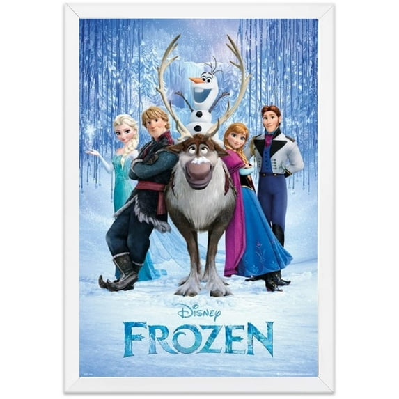 BUY ART FOR LESS Officially Licensed Framed Frozen Group 1989 36 x 24 Animated Musical Fantasy Movie Art Print Poster White Frame