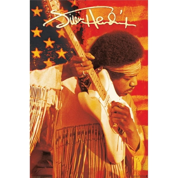 BUY ART FOR LESS Officially Licensed Jimi Hendrix Flag - Woodstock 1969 Star Spangled Banner 36 x 24 Music Art Print Poster