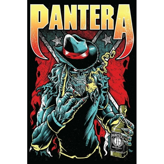 BUY ART FOR LESS Pantera Cowboy Skeleton with Pantera whiskey 24x 36-inch poster